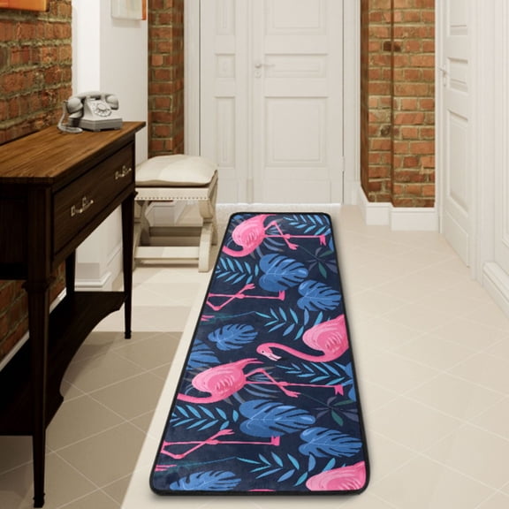 Ryvnso Flamingo Summer Palm Leaves Hallway Runner Rugs Floor Carpet Non Slip Entryway Mat 2' x 6'