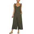 thumbnail image 2 of Aueoeo Cute Outfits for Women, Women's Sleeveless Spaghetti Straps Wide Leg Pants Jumpsuits Solid High Waist Loose Backless Jumpsuit Rompers With Pockets, 2 of 7