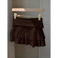 thumbnail image 2 of Coffee Brown Cotton Blend Ruffle Layered Mini Skirt For Women Comfortable Casual Wear, 2 of 8