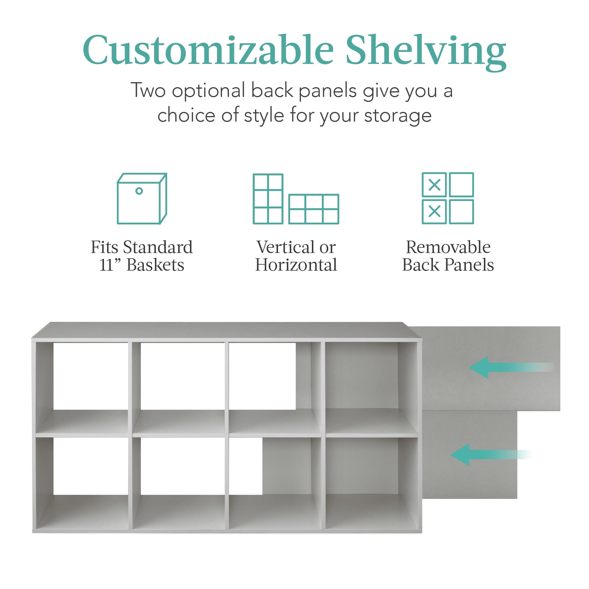 Best Choice Products 8-Cube Bookshelf, 11in Display Storage System, Organizer w/ Removable Back Panels - Gray