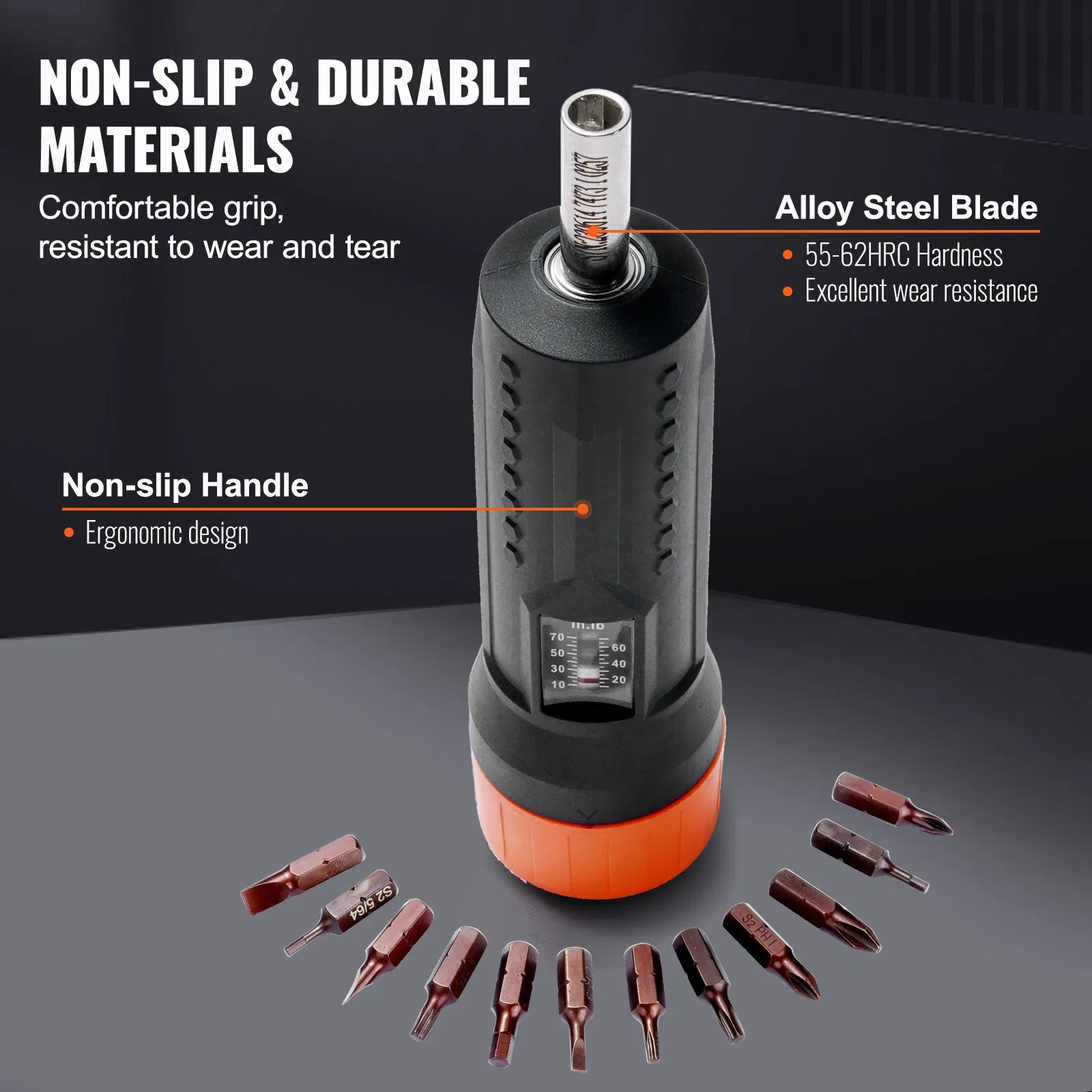 Torque screwdriver set, screwdriver head set with window, 12 drill bits and box, magnetic function, over-torque warning, durable, wear-resistant and corrosion-resistant