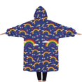 thumbnail image 2 of Oversized Wearable Blanket Hoodie,Dark Blue Rainbow Pattern Sherpa Blanket Hoodie with Super Pockets,Super Warm Fuzzy Pullover for Women & Men, 2 of 6