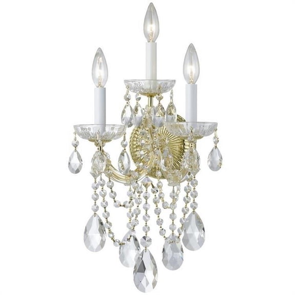 Glass 3 Light Wall Lamp in Traditional Style with Crystal Glass-22.5 inches H X 11 inches W-Gold Finish-Hand Cut Crystal Type Bailey Street Home