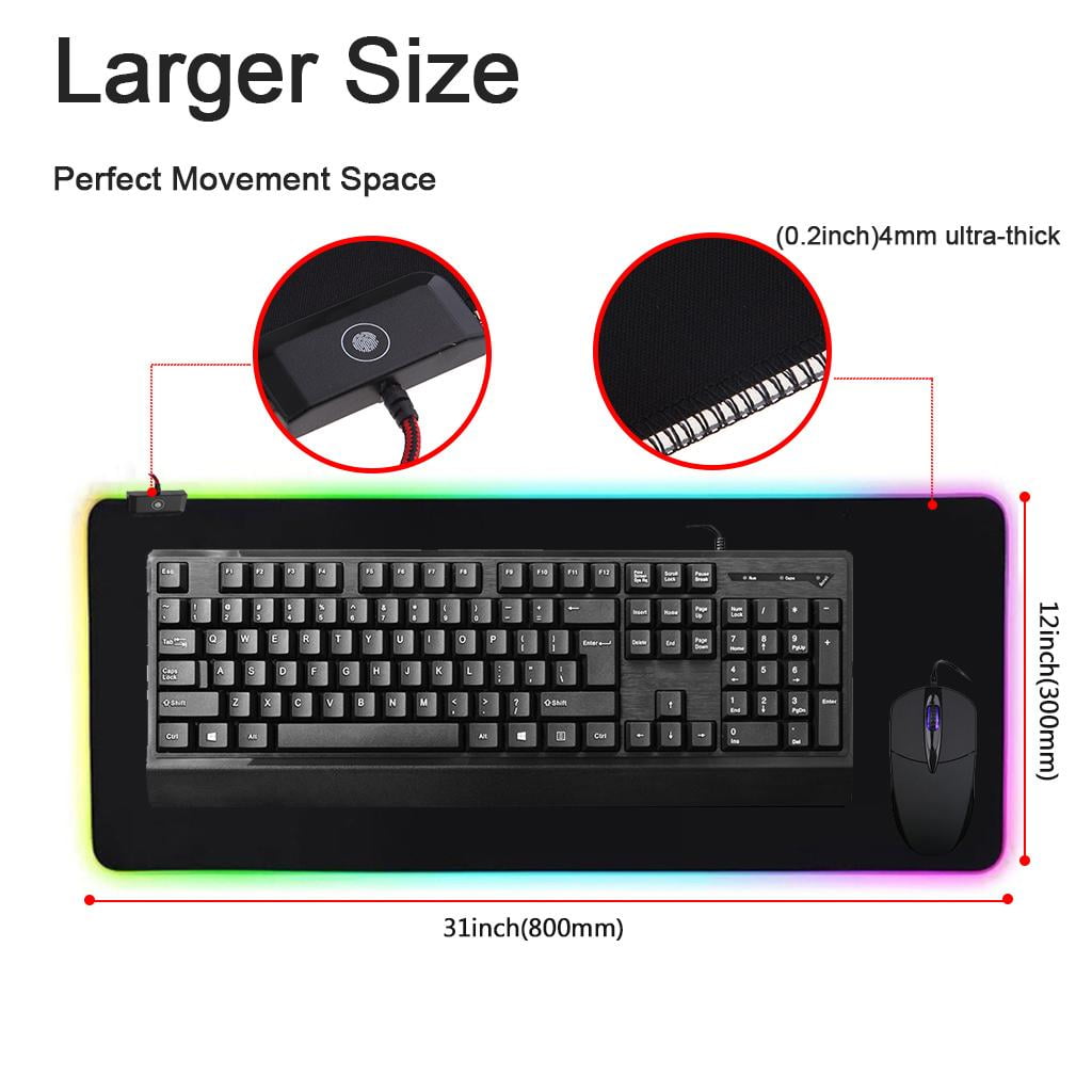 RGB Soft Gaming Mouse Pad, Glowing Led Extended Mousepad, Non-Slip Rubber Computer Keyboard Pad Mat, 9 Lighting Modes for Gamer 800x300x4mm