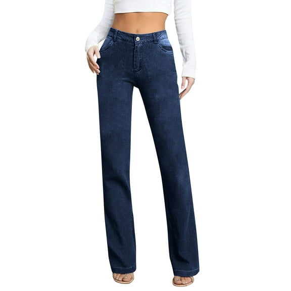 Jeans For Women Sevevn Women's Straight Leg Jeans Mid Waisted Stretchy Loose Denim Pants Casual Baggy Jean Trousers