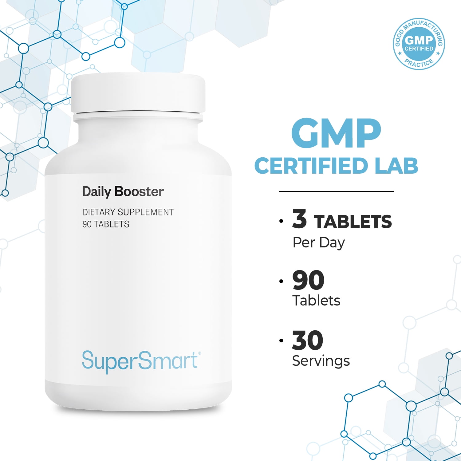 SuperSmart Daily Booster (Advanced Formula) - with PQQ, OPCs, Quercetin, Acetyl L-Carnitine, R-Lipoic Acid - Boost for Multivitamin Supplement | Non-GMO & Gluten Free - 90 Tablets