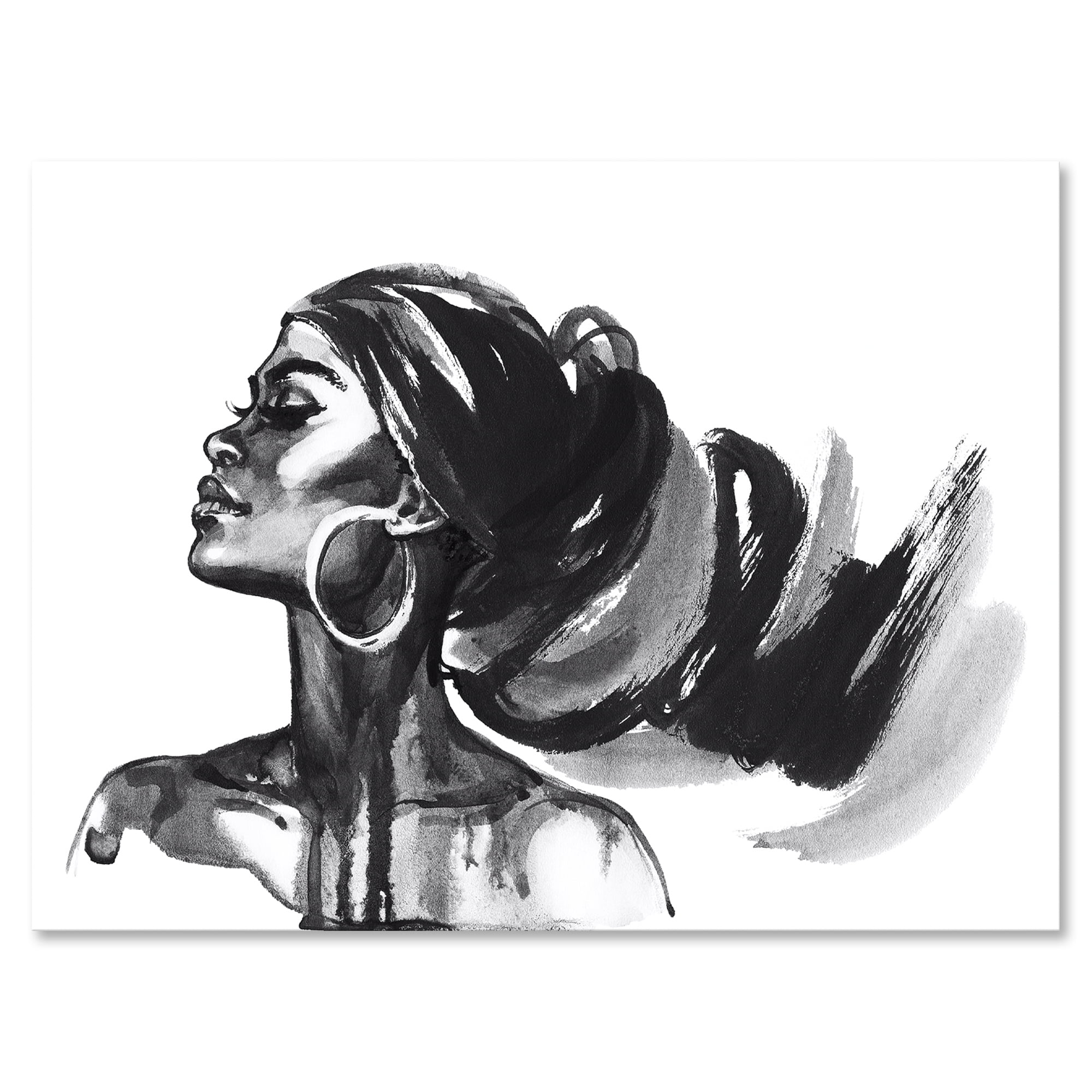 Designart ' Black and White Portrait of African American Woman IV ' Modern  Canvas Wall Art Print 
