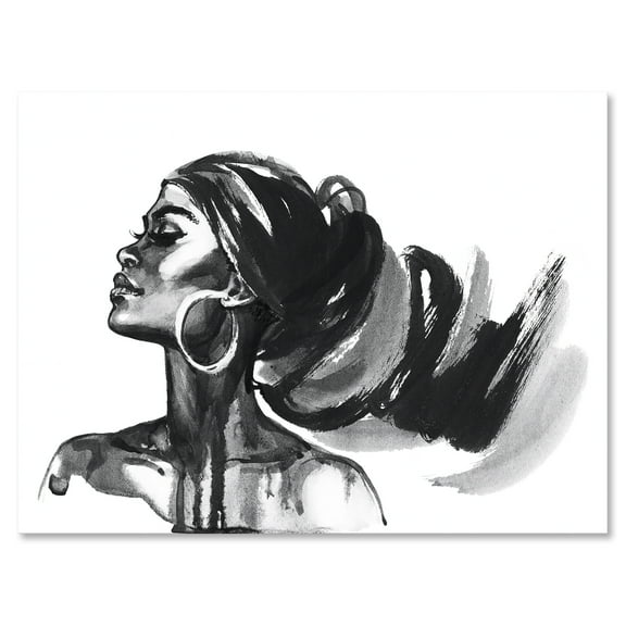 Designart ' Black and White Portrait of African American Woman IV ' Modern Canvas Wall Art Print