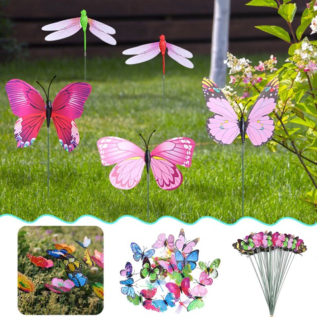 Artículos En Liquidación Xihbxyly 24 Piezas de Adornos En Mariposas y Colores de Jardines En Palitos