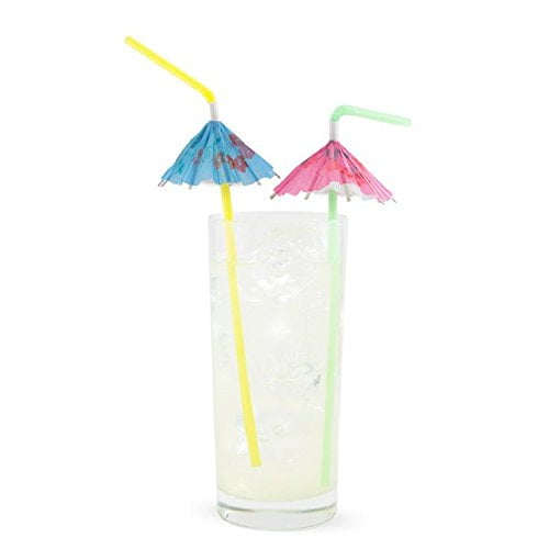 Parasol Straws W/Large Hibiscus Flower - Party Supplies - 12 Pieces