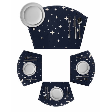 Modern Navy Blue Round Placemats Set of 2, Japanese Style Moon Stars Minimalism Placemats for Round Dining Table Shape Wedge Placemats for Outdoor Indoor Wipeable Clean Table Place Mats