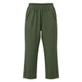 thumbnail image 4 of Capri Pants for Women Straight Leg Elastic Waist Comfy Cotton Blend Lounge with Pockets Army Green Loose Cropped Size 3XL, 4 of 6