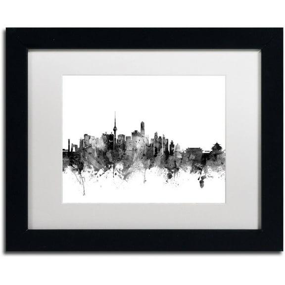 Trademark Fine Art "Beijing China Skyline B&W" Canvas Art by Michael Tompsett, White Matte, Black Frame