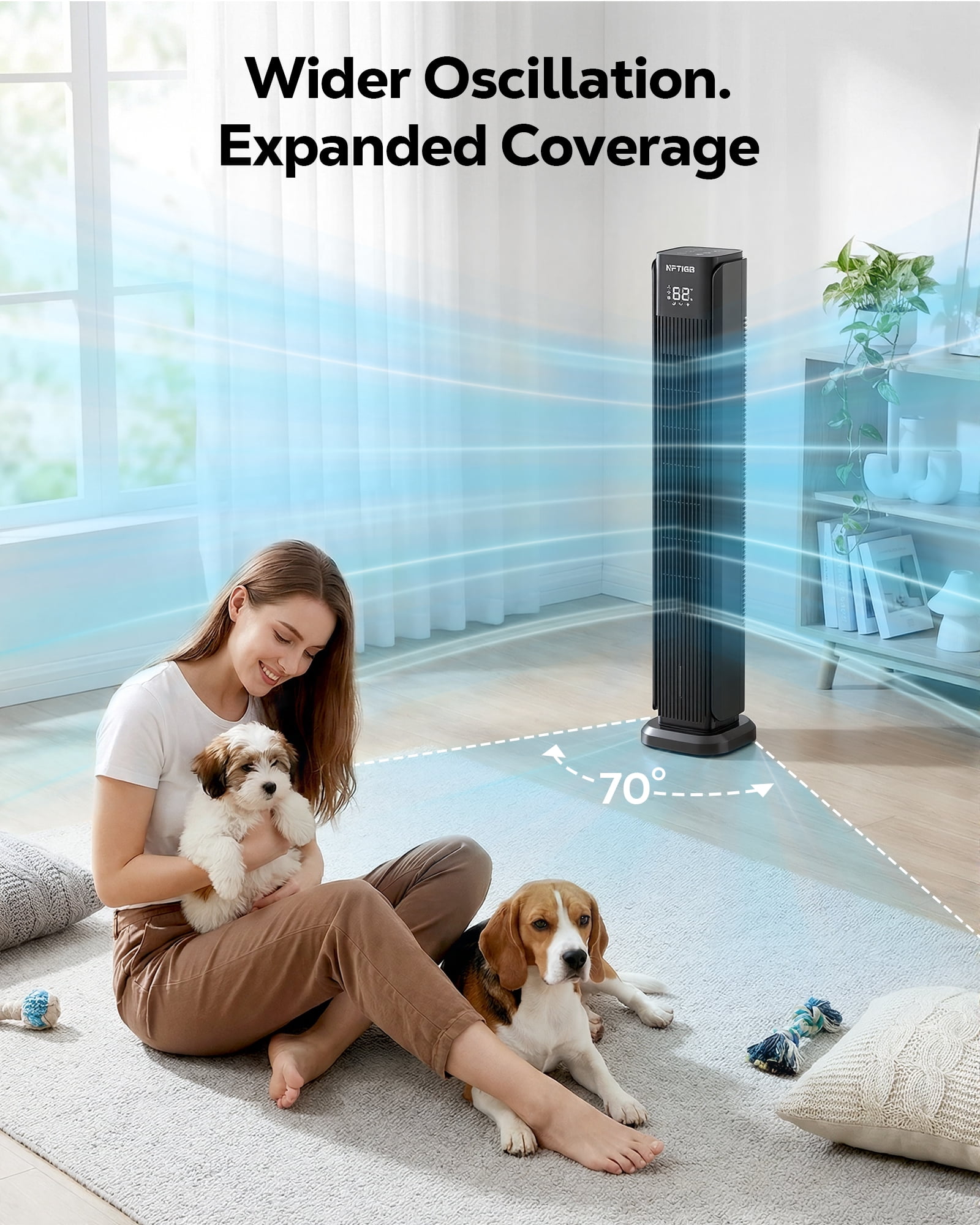 NFTIGB 36-Inch Tower Fan Quiet Oscillating Floor Fan with 3 Speeds, 3 Modes, 12H Timer, Bladeless Standing Fan for Home, Black