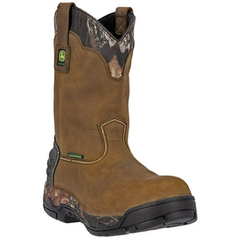 John Deere Men s Camo Alluminium Alloy Toe Work Boots Brown Leather 8 M Walmart