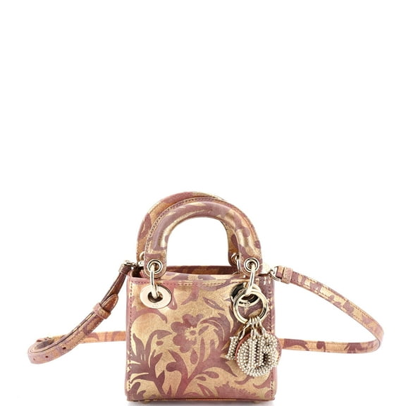 Pre-Owned Lady Dior Bag Painted Leather with Faux Pearl Charms Micro By Rebag