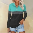 thumbnail image 2 of Yigetop Sweat à Demi-Zip pour Femmes Manches 3/4 Col en V Pull Décontracté Tunique d'Automne Blouses à Blocs de Couleur Pull à Col Rouge 3TG, 2 of 3