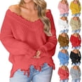 thumbnail image 7 of Women V Neck Knitted Sweater Casual Loose Long Sleeve Pullover Jumper Tops, 7 of 7