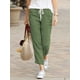 thumbnail image 2 of Pantalones de algodón y lino con cintura elástica y cordón, holgados, informales, de color sólido, estilo europeo y americano, 2 of 4