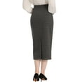 thumbnail image 3 of MODA NOVA Juniors Checked Plaid Print High Waist Zipper Back Split Bodycon Midi Skirt Dark Grey XS, 3 of 5