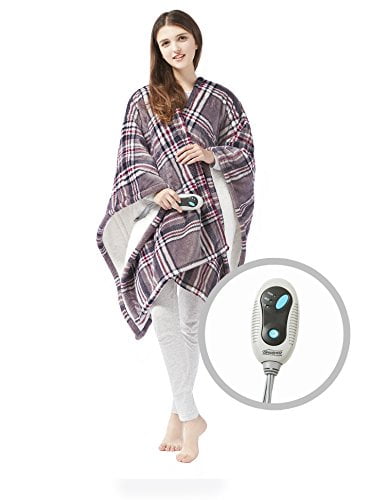 Ultra Soft Sherpa Berber Fleece Electric Poncho Wrap Blanket Heated 50" W x64" L 