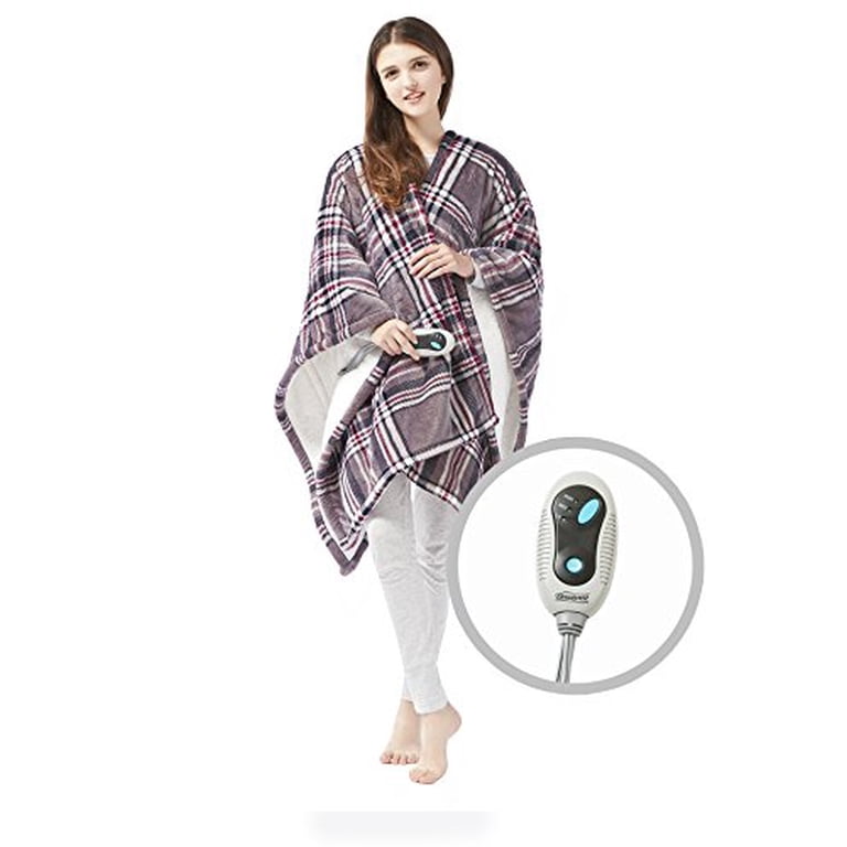 Beautyrest Soft Sherpa Fleece Electric Heated Blanket Wrap with Auto  Shutoff , 50 x 64, Grey Plaid - Walmart.com