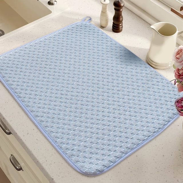 【Curated Selection】Dish Drying Mat 20 X 15 Inch Absorbent Microfiber Dishes Drainer Mats Large Size Dish Drying for Kitchen Counter Rack Countertops, Kitchen Drying Mat, Blue, Style A, 38*50Cm, D