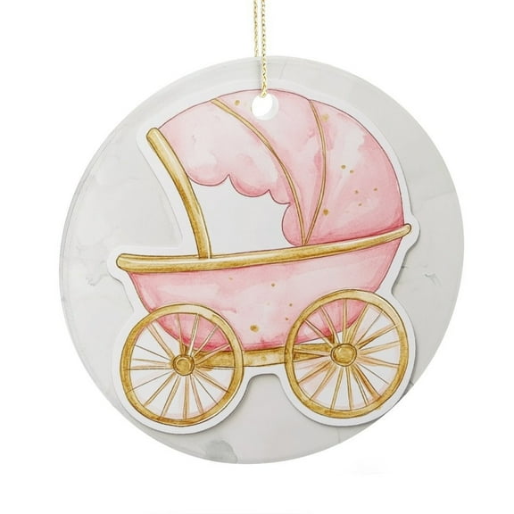 Christmas Tree Ornaments Pregnancy Reveal Announcement Xmas Tree Ornaments Christmas Ornaments for Christmas Tree Decorations Cute Pink Baby Carriage Ceramic Ornament
