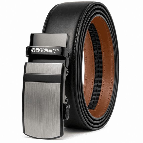 Odysey Men's Reversible Dress Belt – Black/Brown Leather Belt, Cut-to-Size Adjustable Waist 28"-32"(R2)