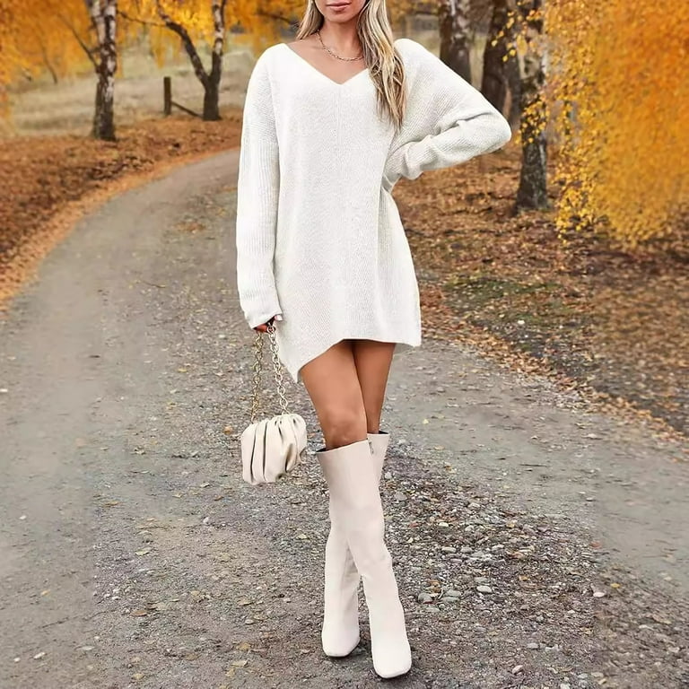 open lace back dress Oversized Sweater Dress With Scarf