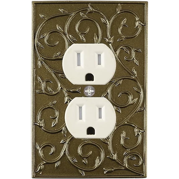 MERIVILLE French Scroll Duplex Outlet Wall Plate, Decorative Electrical Receptacle Cover, Aged Gold