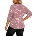 thumbnail image 2 of Plus Size Tops for Women Asymmetrical Square Neck with Button Detail Short Sleeve T-shirts Dressy Casual (L, Pink-Floral), 2 of 7