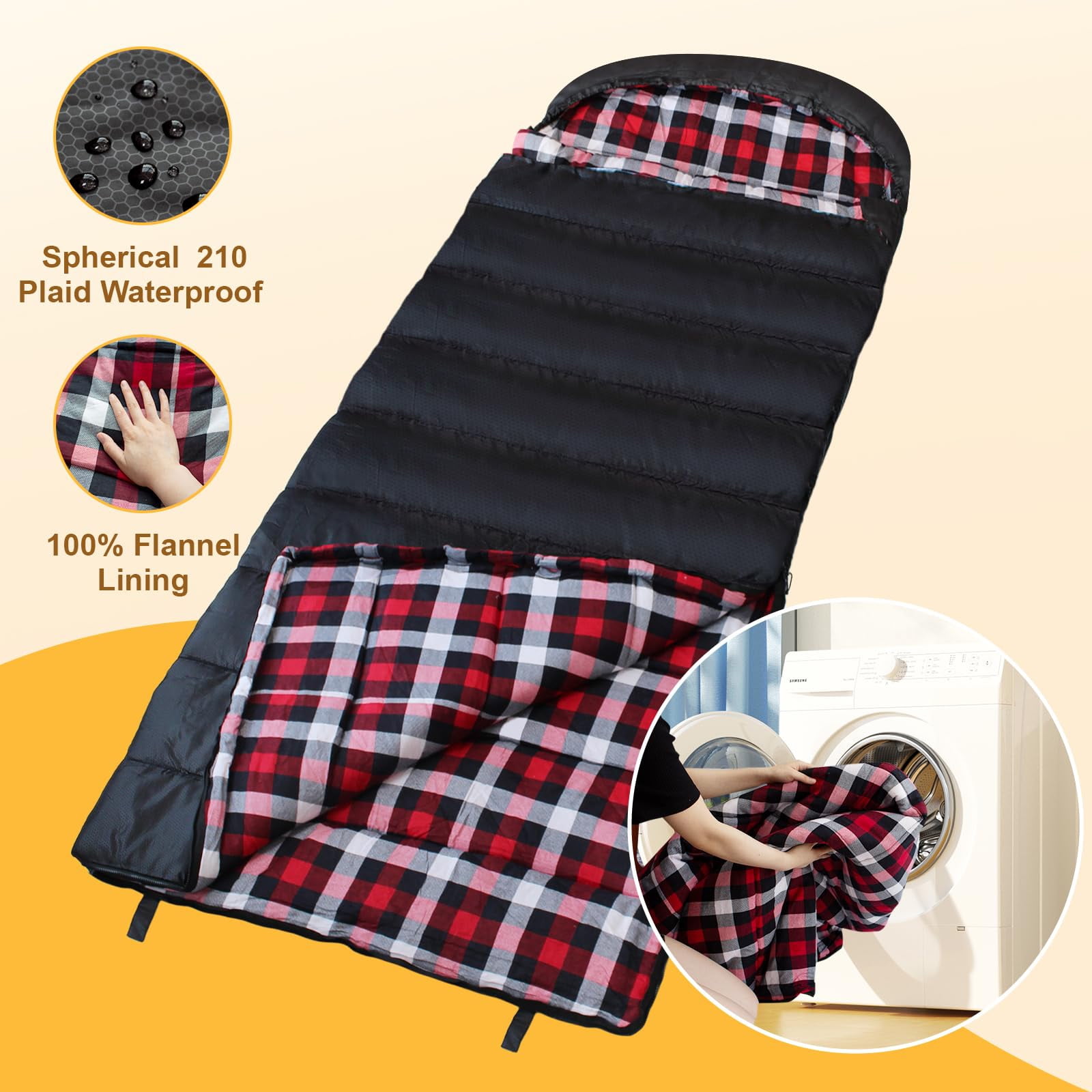 Flannel Sleeping Bag Cotton 0 Degree Cold Weather for Adults XXL Sleeping Bag 4 Season Big and Tall with Pillow Compression Sack (Left Zipper)