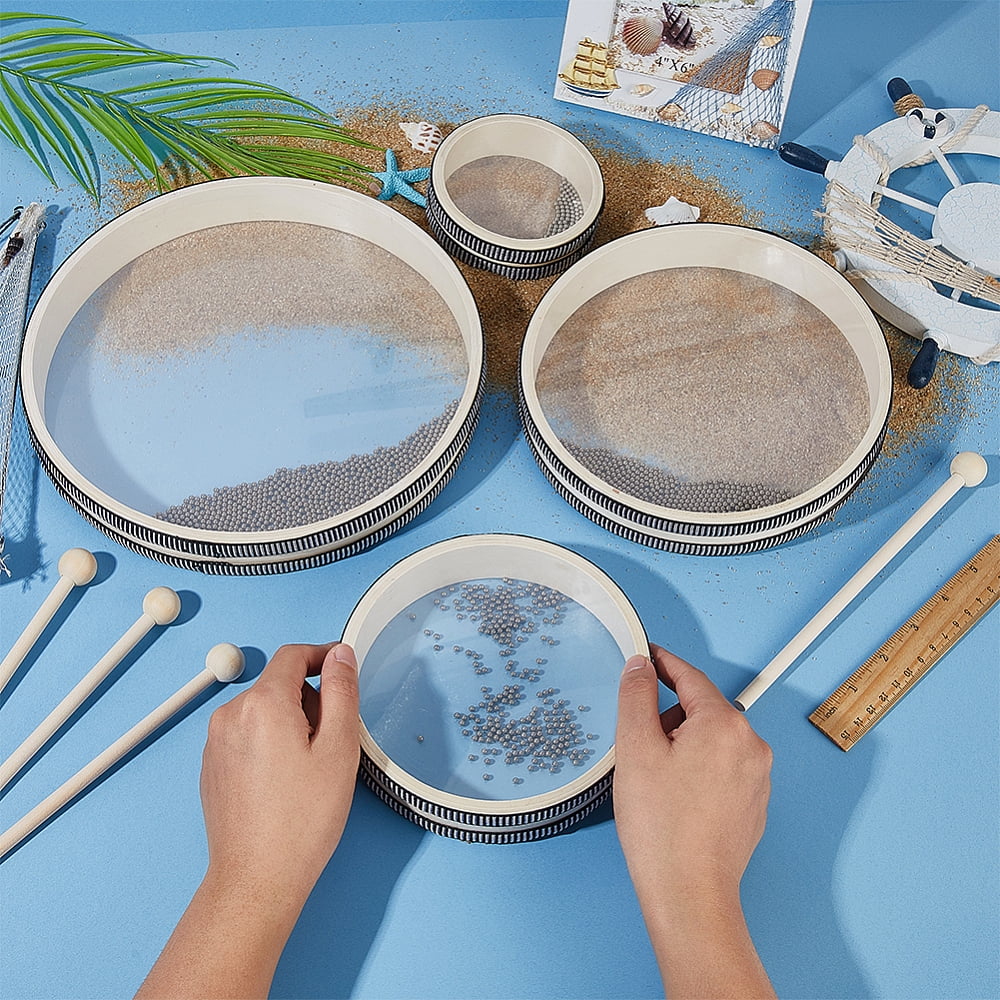 4Pcs Ocean Drums with 4Pcs Wood Drumstick 4/6/8/10 Inch Wave Bead Drums Sea Sound Drum with Wave Beads Sea Sound Musical Percussion Instrument
