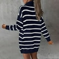 thumbnail image 4 of EGNMCR Robe Chandail en Molleton à Fermeture à Glissière 1/4 pour Femmes Automne Hiver à Rayures Contrastées Imprimé Col à Revers Manches Longues Tunique Chandail Grande Taille Tendance Décontractée Mini Dresses, 4 of 7