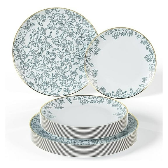 40-Piece Plastic Disposable Plates Set For 20 Guests | 8" & 10" Dessert & Dinner Floral Plates | Wedding Ready