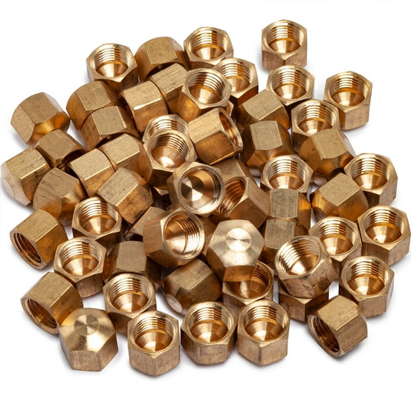 LTWFITTING 1/4" Brass Compression Cap Stop Valve Cap,Brass Compression Fitting(Pack of 60)