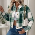 thumbnail image 6 of ClodeEU Women Cropped Flannels Shacket Jacket ,Long Sleeve Button Down Lapel Plaid Jacket Green,Womens Plus XL, 6 of 7