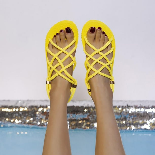 Conjunto de cuerdas de cáñamo planas de verano para mujer Sandalias de playa de punta abierta para mujer Wmkox8yii nm7626
