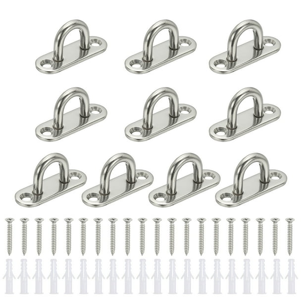 Uxcell 10 Pcs 304 Acero Inoxidable Ganchos de Techo Redondeados Montaje en Pared U Gancho de Techo con Tornillos para Colgar Cuerdas