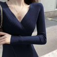 thumbnail image 4 of PIKADINGNIS Sexy Cross Deep V-neck Womens Sweater Fashion Slim Fit Ribbed Ladies Sweaters Solid Long-Sleeves Knitted Pullover Tops, 4 of 6