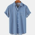 thumbnail image 3 of IYTR Mens Beach Shirts Striped Comfy Summer Fashion Short Sleeve T Shirts Button Up Lapel Casual Tropical Hawaiian Shirts With Pocket Blue M, 3 of 5