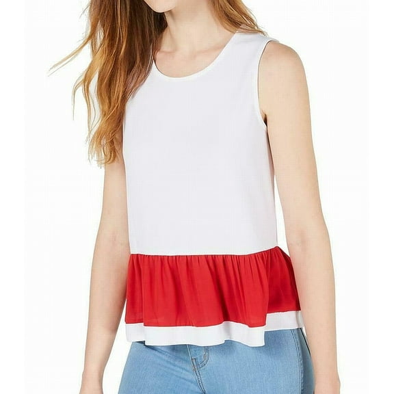 Maison Jules Two Tone Peplum Top White M