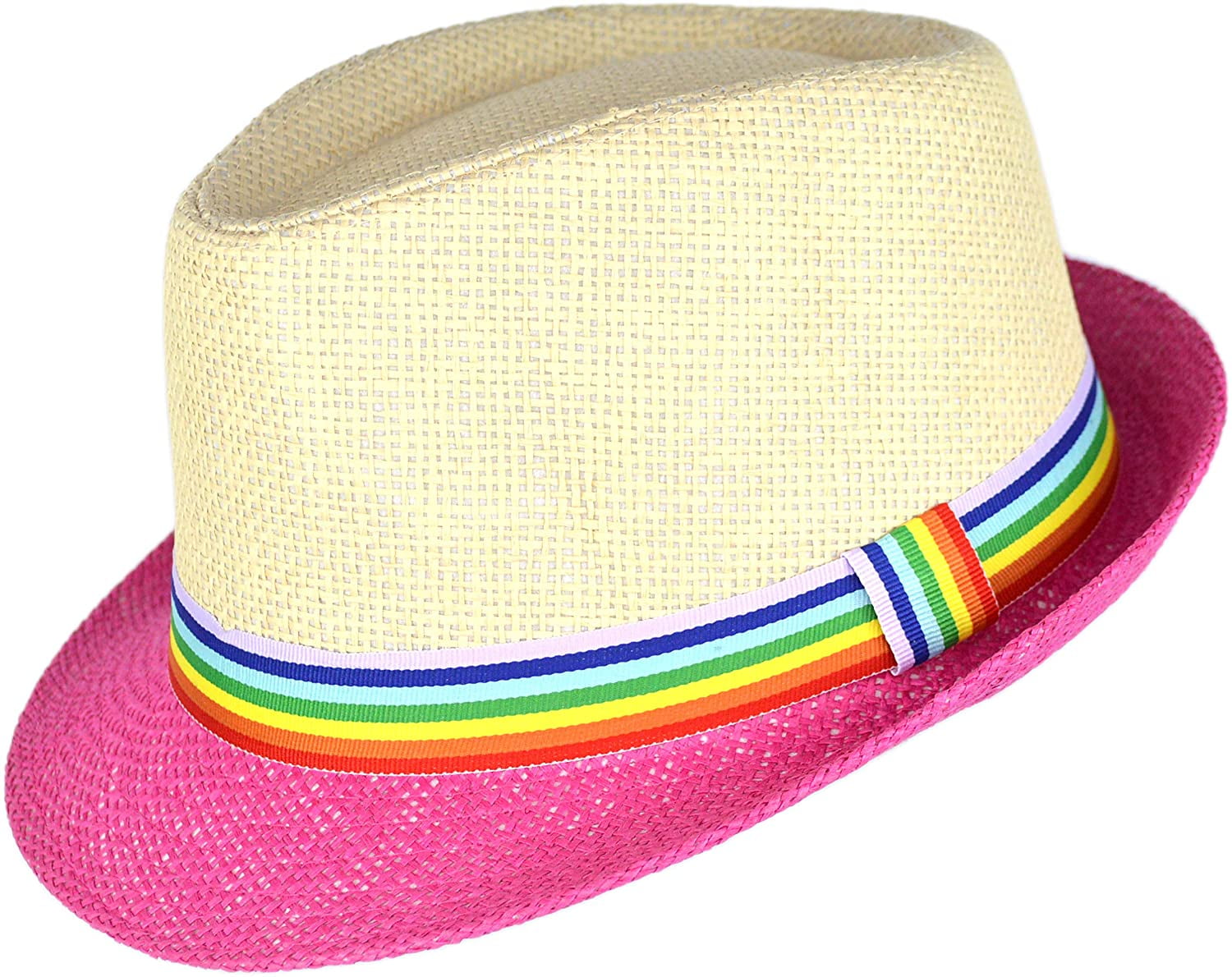 FREE SHIPPING Women's Rainbow Band Paper Straw Fedora 