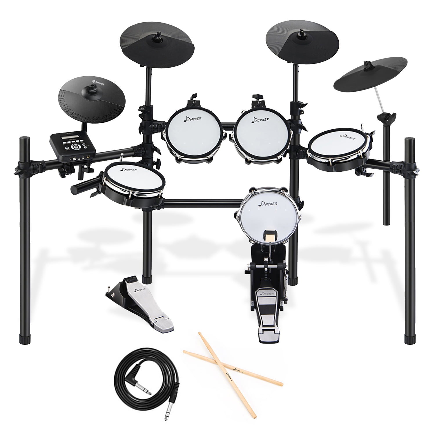 Sticks Headphone and Audio Cable Included More Stable Iron Metal Support Set Donner DED-200 Electric Kit Electronic with Mesh Head 8 Piece Drum Throne 