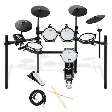 Donner Electric Drum Set 5 Drums 4 Cymbals with 225 Sounds Stable Iron Metal Support, Audio Line, Drum Stick DED-200
