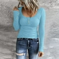 thumbnail image 2 of KDFJPTH Women Long Sleeve Henley T Shirts Button Down Slim Fit Tops Scoop Neck Ribbed Knit Shirts, 2 of 7