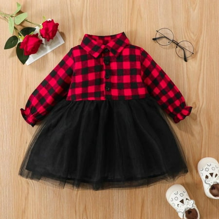 

Promotion!Toddler Baby Girls Christmas Outfit Buffalo Plaid Long Sleeve Shirt Tutu Skirt Dress Clothes