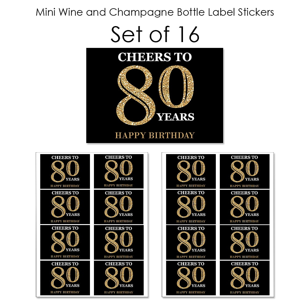 Birthday Party Favor Gift for Women and Men Gold Big Dot of Happiness Adult Happy Birthday Set of 16 Mini Wine and Champagne Bottle Label Stickers 