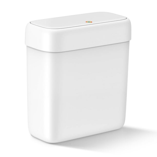 Bote de basura MOPALL pequeño de 10 litros con tapa para baño o cocina, color blanco